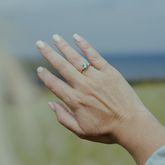 The Sophia - Coloured Gemstone | Paraiba Tourmaline & Lab Diamond Trilogy Ring