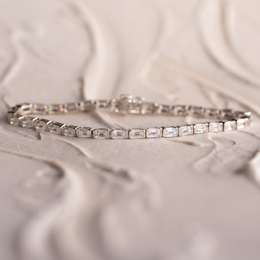 The Soraya Tennis Bracelet showcasing emerald cut lab grown diamonds