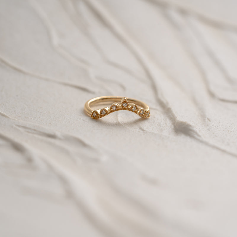curved lab diamond set band with tiara style and milgrain detail - sustainable diamond jewellery in cornwall