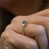The Tabitha Ring | Green Round Moissanite & Lab Diamond Trilogy 9k Yellow Gold