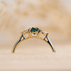 The Tabitha Ring | Green Round Moissanite & Lab Diamond Trilogy 9k Yellow Gold