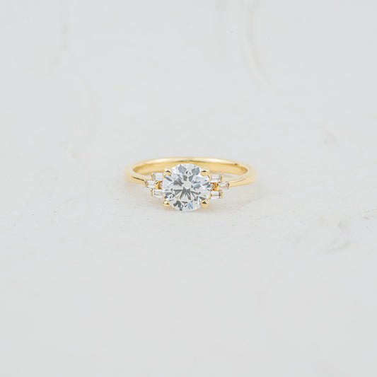 The Tanya | Round Lab Diamond Baguette Accented Art Deco Engagement Ring