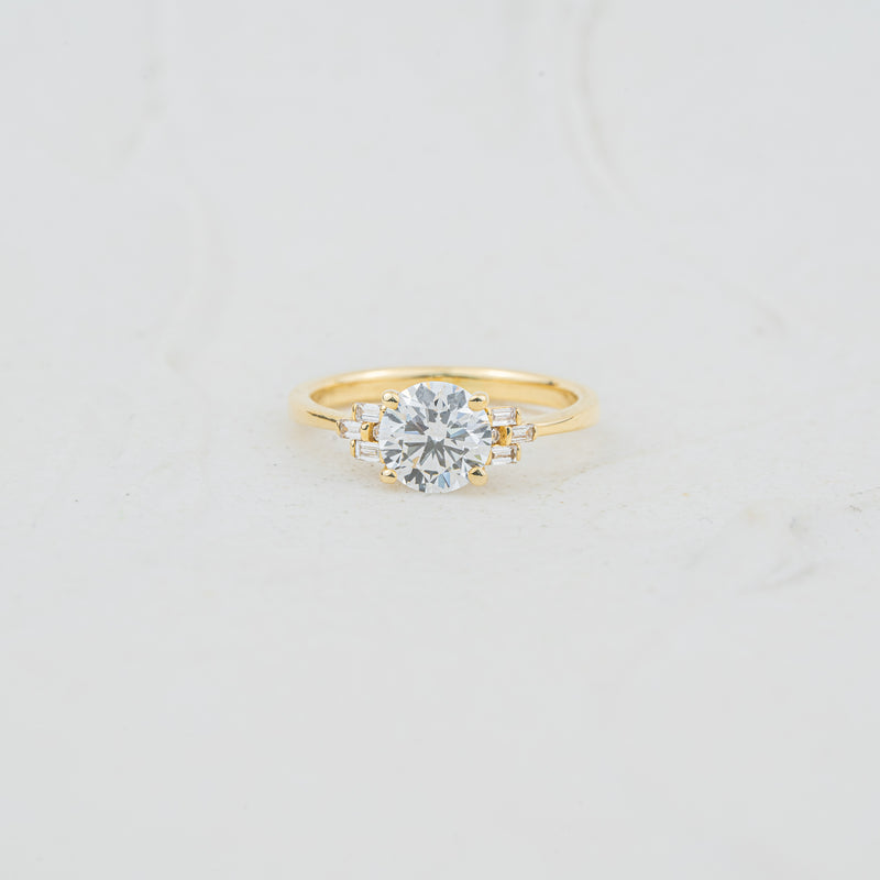The Tanya | Round Lab Diamond Baguette Accented Art Deco Engagement Ring
