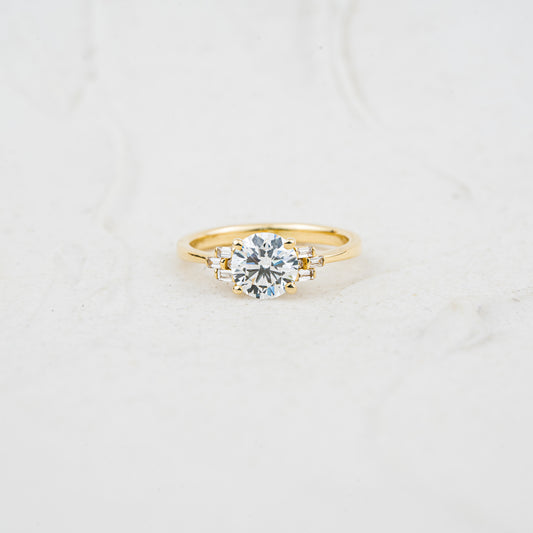 The Tanya | Round Lab Diamond Baguette Accented Art Deco Engagement Ring