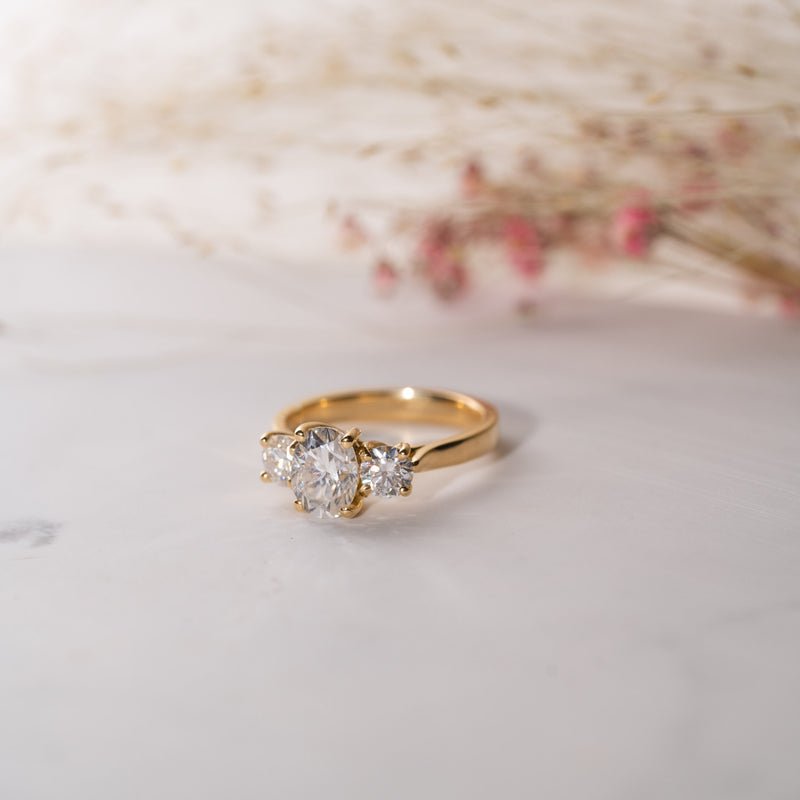 The tessa by ethica diamonds oval and round brilliant lab diamond classic three stone engagement ring