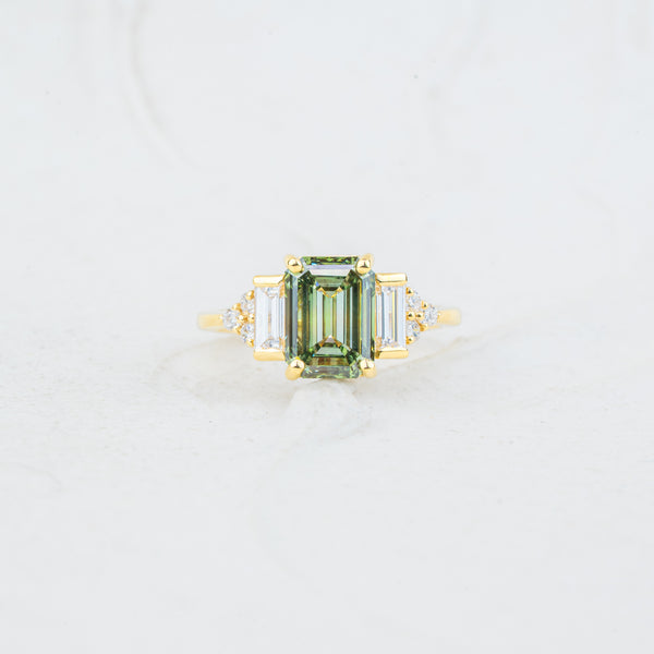 The Amber - Coloured Diamond | Emerald Lab Diamond Art Deco Accented Engagement Ring