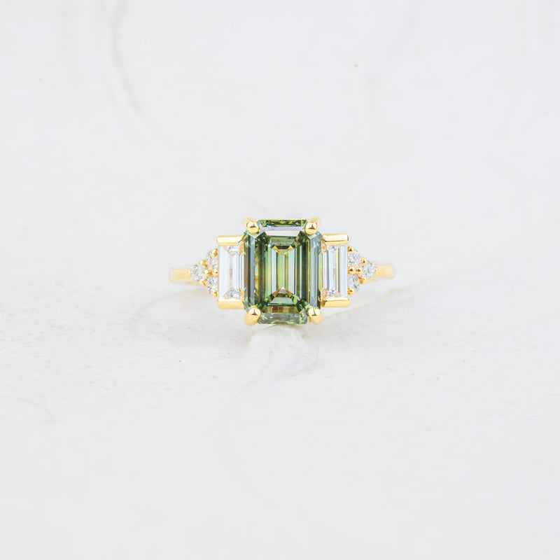 The Amber - Coloured Diamond | Emerald Lab Diamond Art Deco Accented Engagement Ring