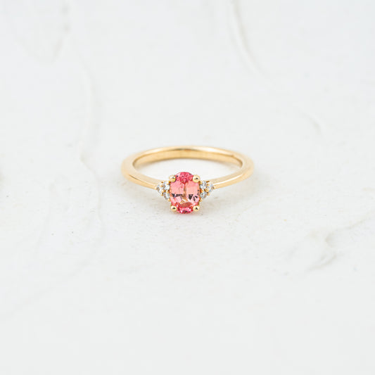 The Victoria |  0.84ct Oval Padparadscha Sapphire & Accented Lab Diamond Ring