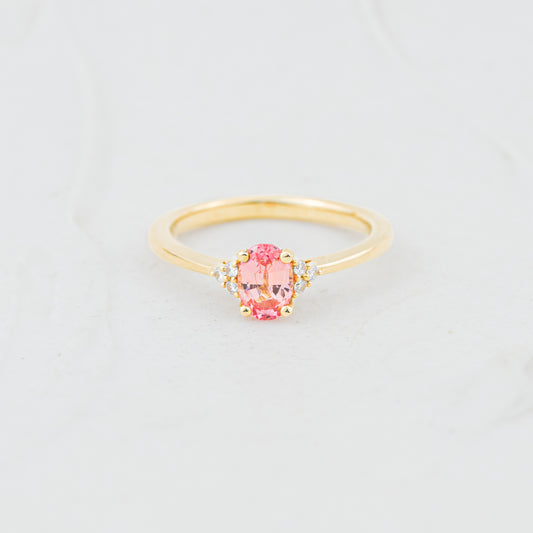 The Victoria |  0.84ct Oval Padparadscha Sapphire & Accented Lab Diamond Ring