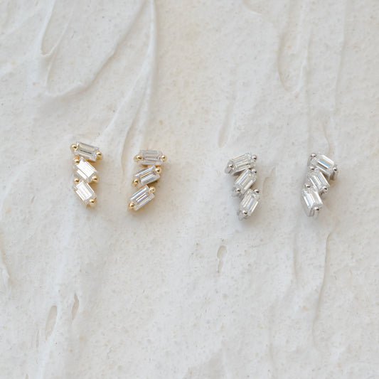 The Wren | Trilogy Baguette Studs 0.18ct Diamond Earrings