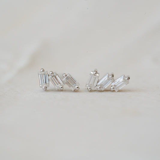 The Wren | Trilogy Baguette Studs 0.18ct Diamond Earrings