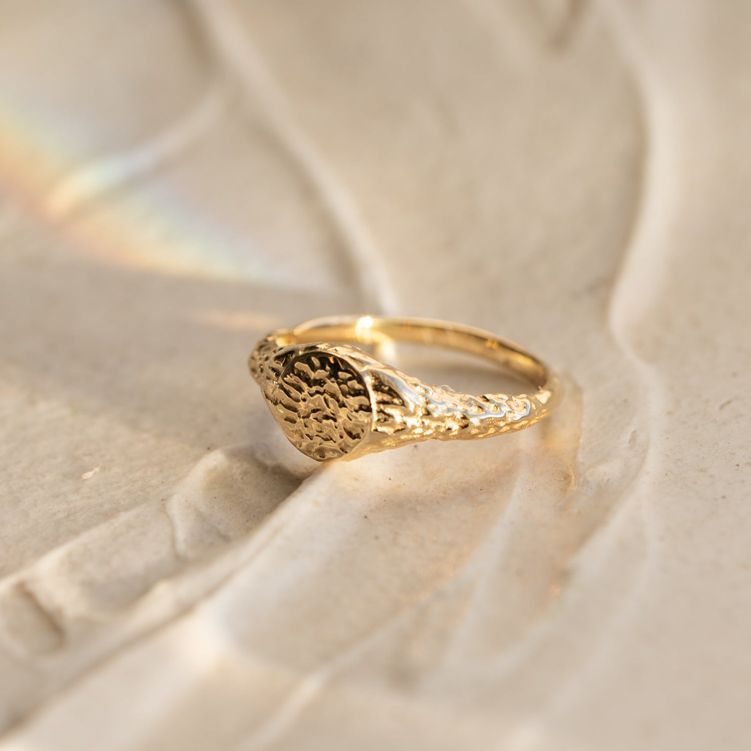 The Zepyhr | 9k Gold Signet Ring with Textured Finish - Ethica