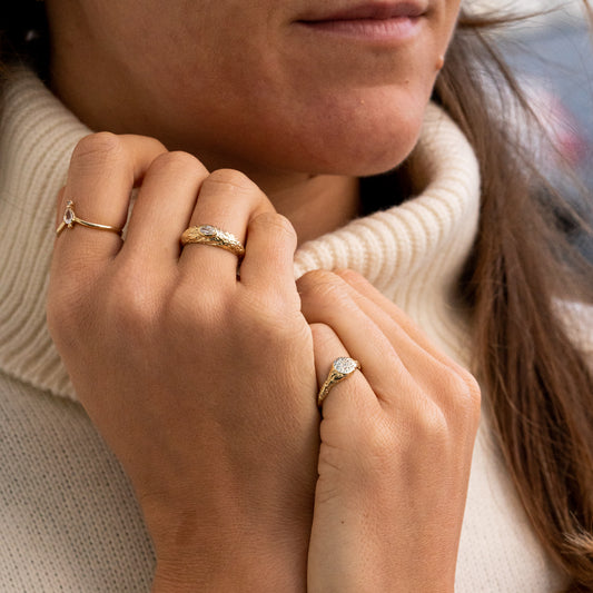 The Zepyhr | 9k Gold Signet Ring with Textured Finish