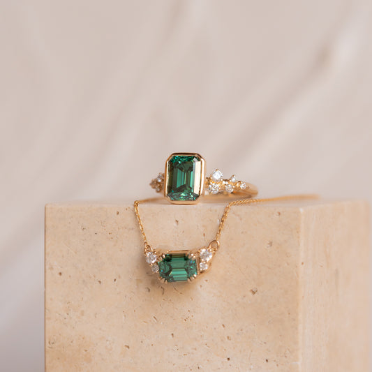 The Zinnia | Green Moissanite Emerald Cut Ring