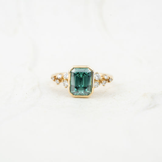The Zinnia | Green Moissanite Emerald Cut Ring