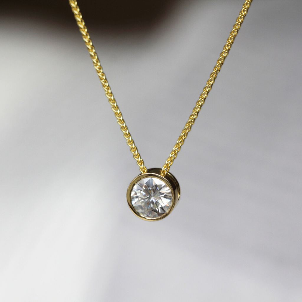 bezel diamond pendant no bail yellow gold