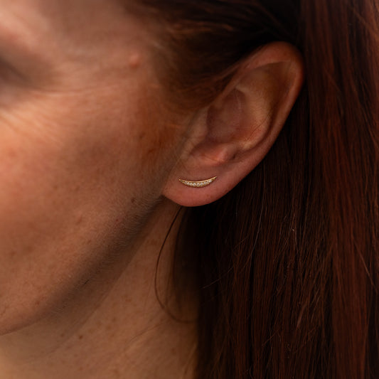 The Selene Earrings | 9k Yellow Gold Crescent Moon Pave Lab Diamond Studs