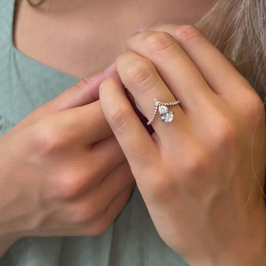 Model showing Toya Wishbone Accented Pave Ring by Ethica Diamonds