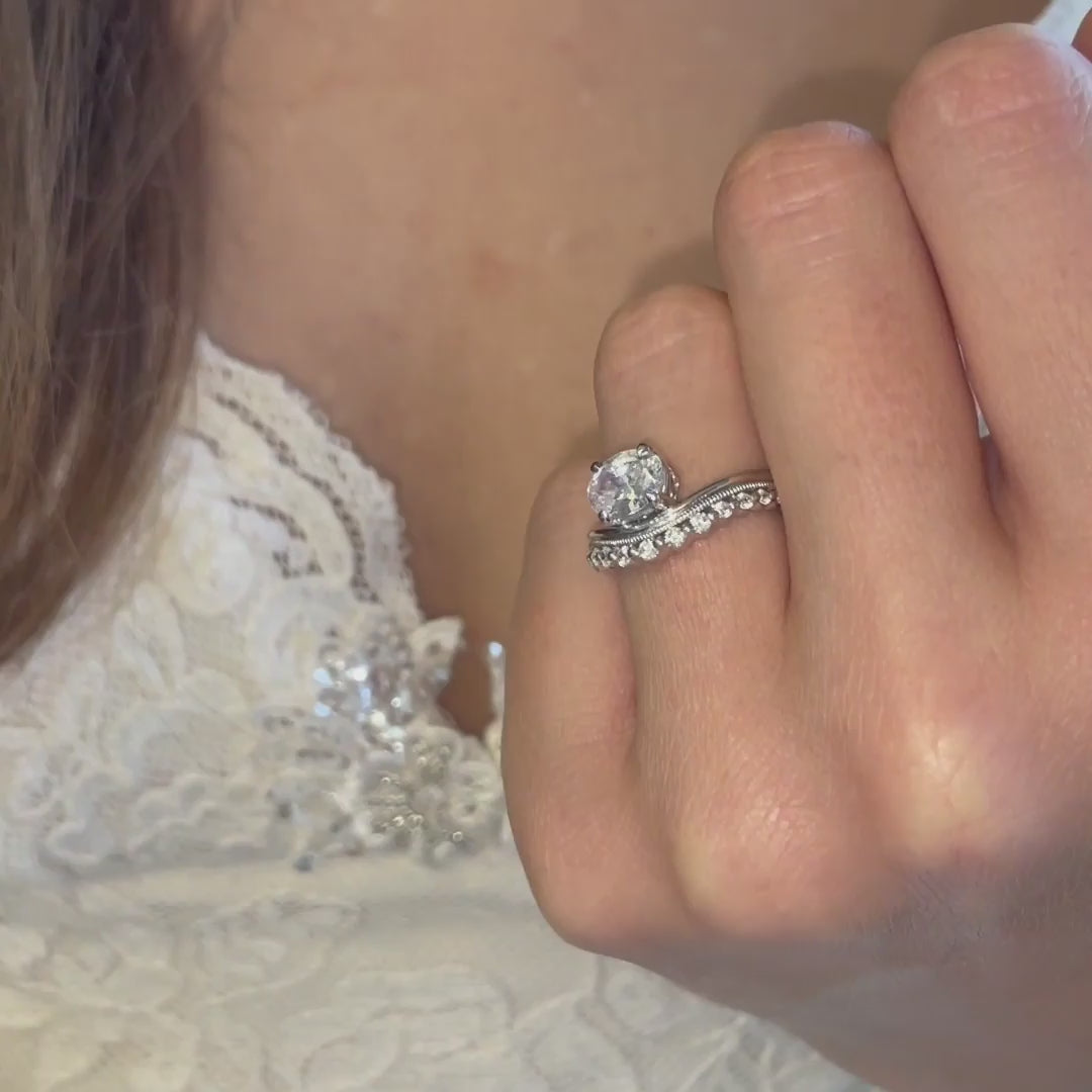 Video of the Floating oval lab diamond ring with milgrain and glittering accents – The Lacey Ring by Ethica Diamonds 