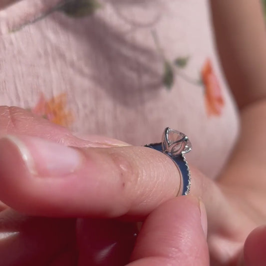 Model wearing nature inspired 1.27 shoulder set ring by Ethica Diamonds