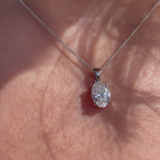 2.0ct classic oval diamond pendant in platinum on ladies neck