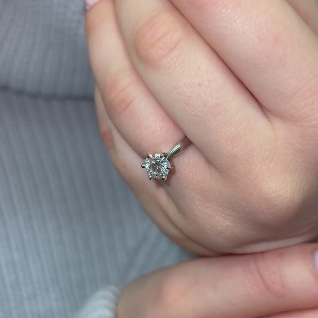 Video of model showcasing 1 carat lab diamond single stone ring in platinum