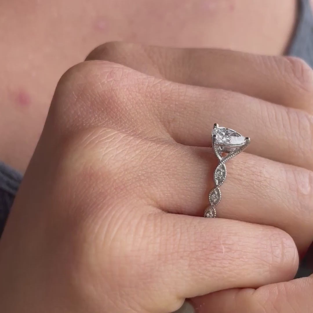 Video of shoulder set lab grown diamonds with milgrain accents on The Marcia ring