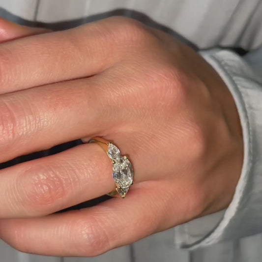 Video of sparkling engagement ring set in 18k yellow gold and ethical lab grown diamonds
