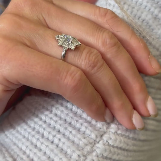 Model wearing sunburst 0.50ct Edwardian style Diamond Ring by Ethica Diamonds