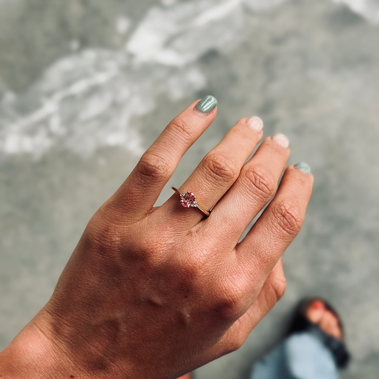 The Victoria - Coloured Diamond | Oval Cut Lab Diamond Accented Dainty Ring