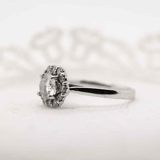 The Dahlia Ring | 0.75ct D-E VVS1 Round Engagement Halo 18k White Gold