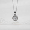 white gold round halo pendant bridal necklace