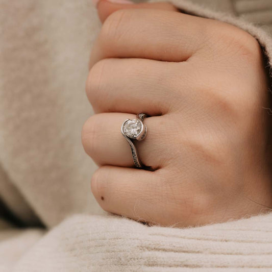 The Mimosa Ring | 1.20ct D-E VVS1 Bypass Shoulder Set 9k White Gold